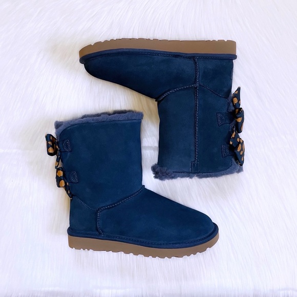 UGG Bailey Bow Retro Spots Ocean Blue Boots - Picture 7 of 9